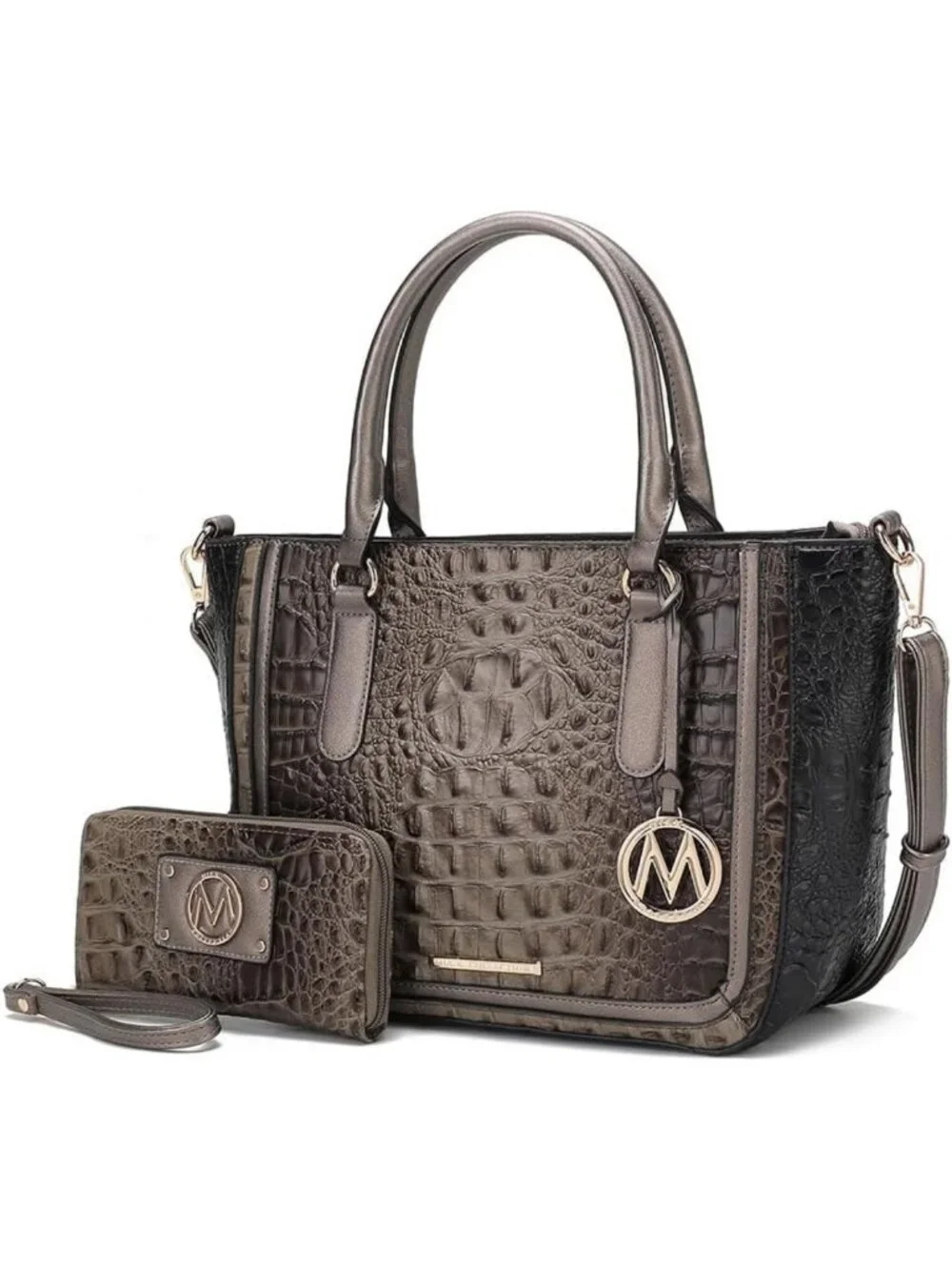 Stylish Crocodile Embossed Vegan Leather Satchel Bag & Crossbody Tote Handbag